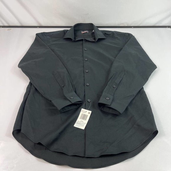 Van Heusen Mens Button-Up Shirt Black Long Sleeve Slim Fit Poplin Stretch L New - Picture 1 of 4